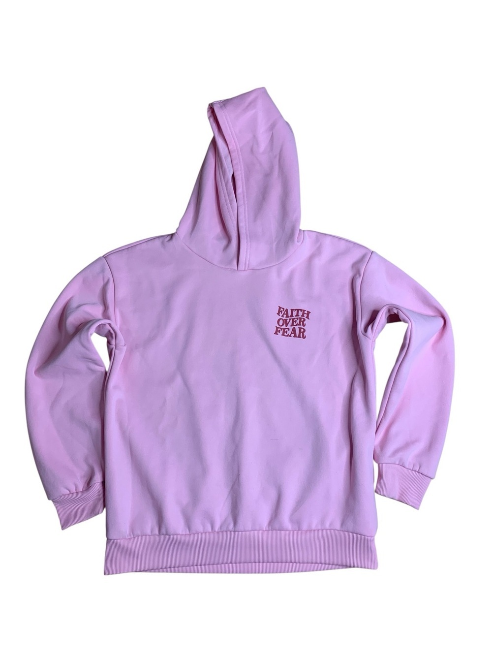 Faith Over Fear Pink Graphic Hoodie Size 13Y 